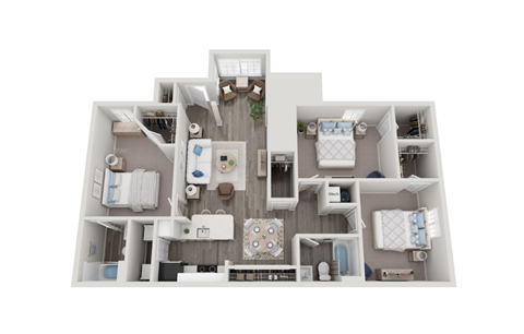 3 bedroom floor plan | 1260 Sq. Ft. at Eastlake Gardens, Decatur Georgia